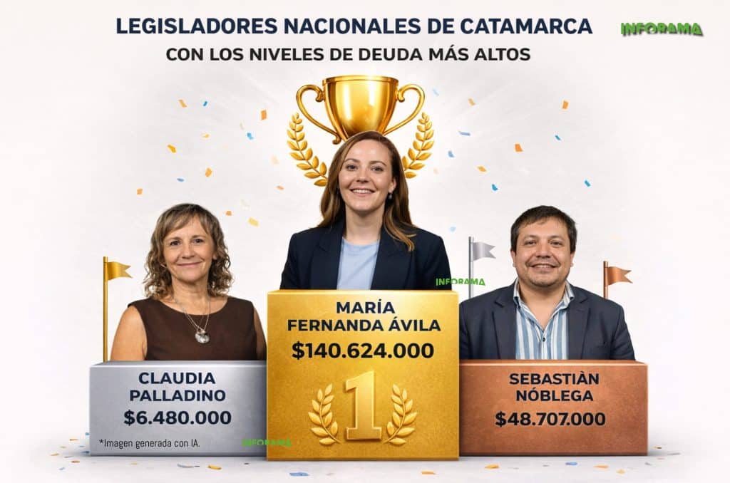 El podio catamarqueño, según la plataforma "¿Cuanto Deben?" (Imagen generada con IA).